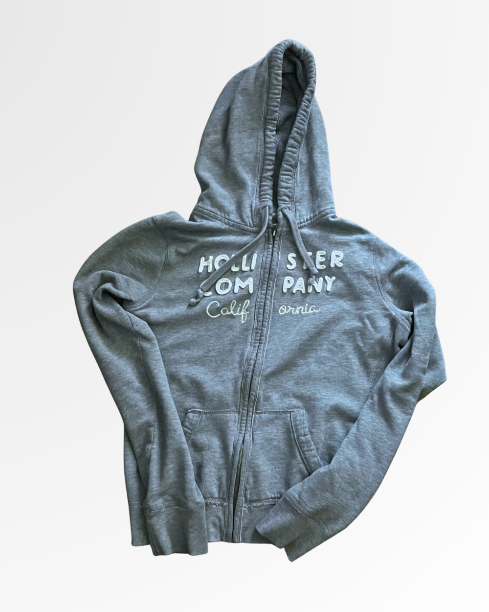 Hollister Grey Embroidered Logo Zip-Up Hoodie Size L